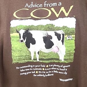 Brown woman's T-shirt with cow print on front cotton